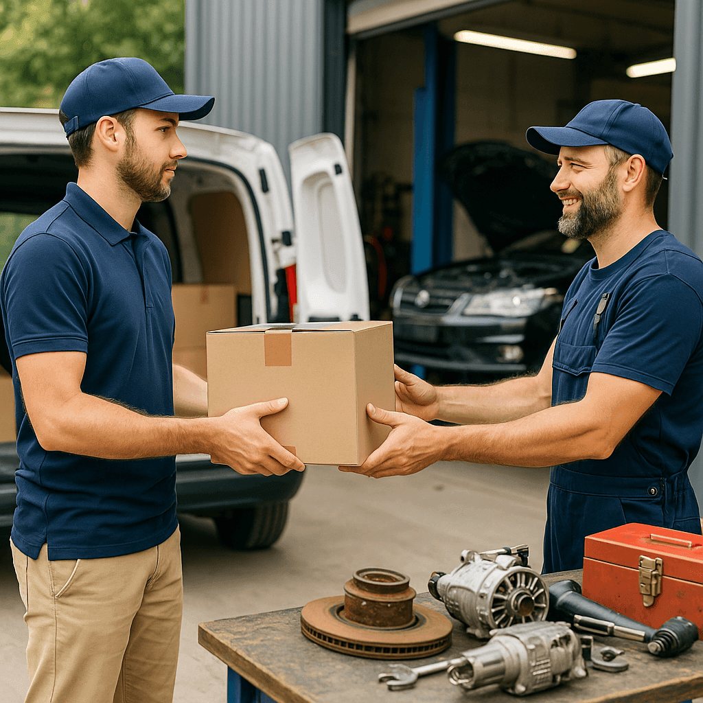 Courier delivering auto parts to local shops and customers 